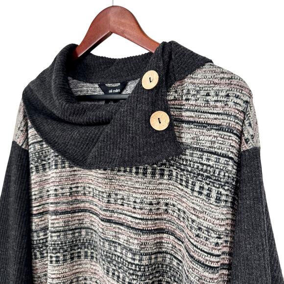 Ali Miles Sz XL Wearable Art Knit Sweater Christmas Blouse Shirt Top Artsy Black - Picture 2 of 7